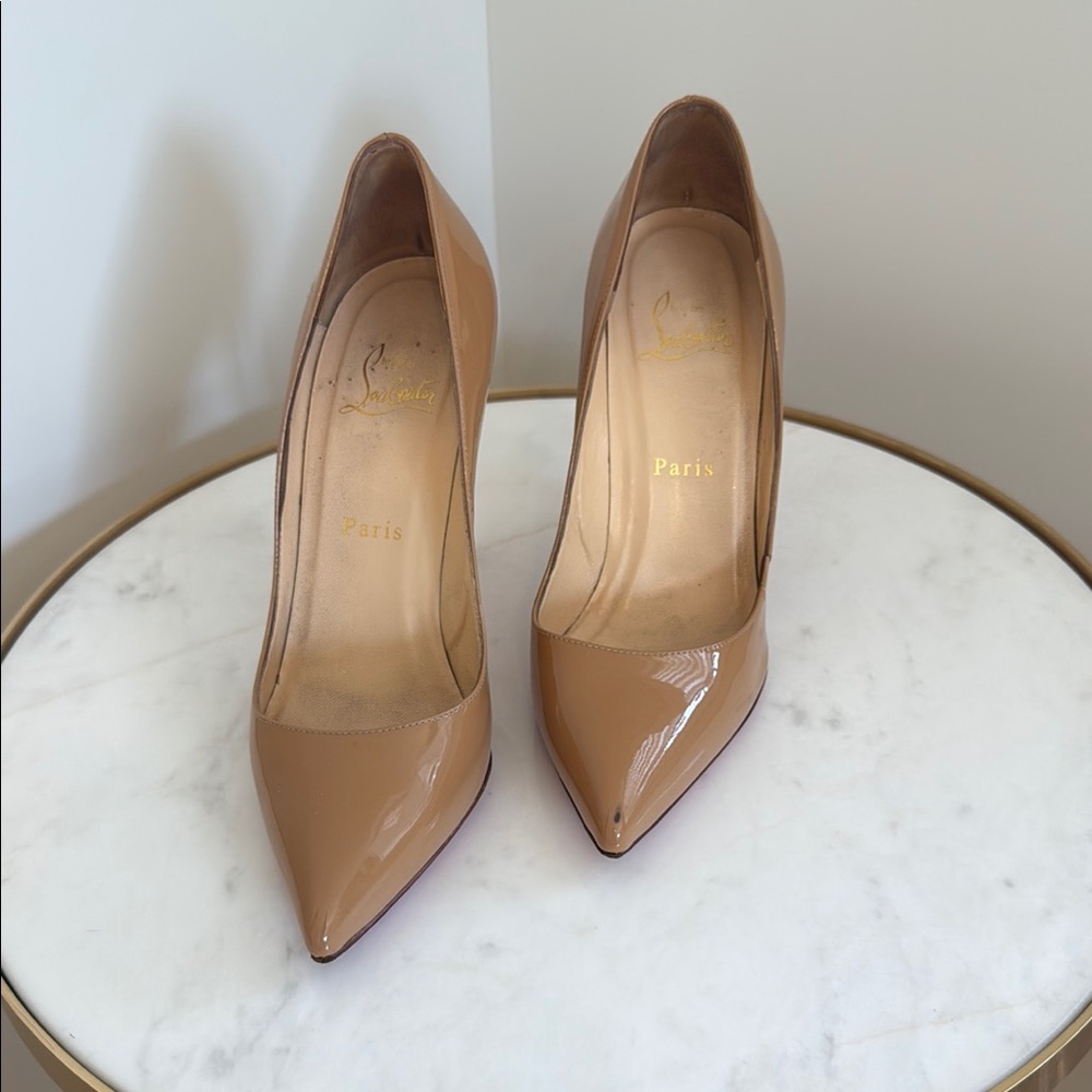 Christian Louboutin Tan Patent Leather Pumps